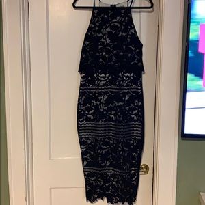 Pencil dress with lace overlay